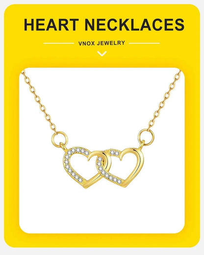 Vnox Double Zircon Heart Necklace For Women,Stainless Steel Cute Simple  Necklace For Mother And Daughter,Trendy Jewelry Gifts