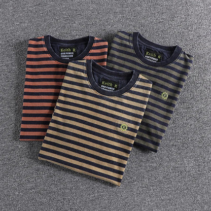 High Quality 100% Cotton Striped T Shirts for Men Summer Short Sleeve Distressed Washed Tees 24ss Y2k Youth Male Streetwear Tops
