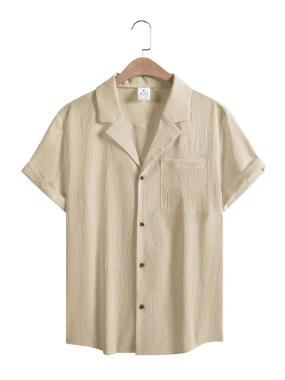 New Mens Short Sleeve T-Shirts Summer Trendy Breathable Loose Youth Basic Cotton Pocket Top Solid Color Stand Up Collar Shirts