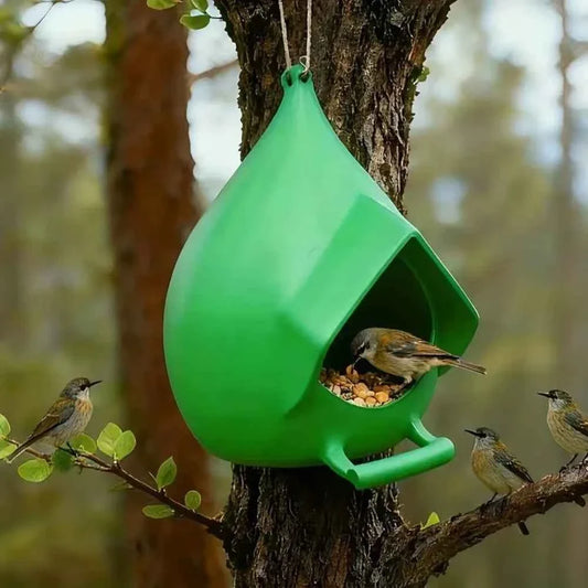 House Shape Waterproof Hanging Bird Feeder Rainproof Large Capacity Hummingbird Feeder with Stand Birds Food Catcher Outdoor