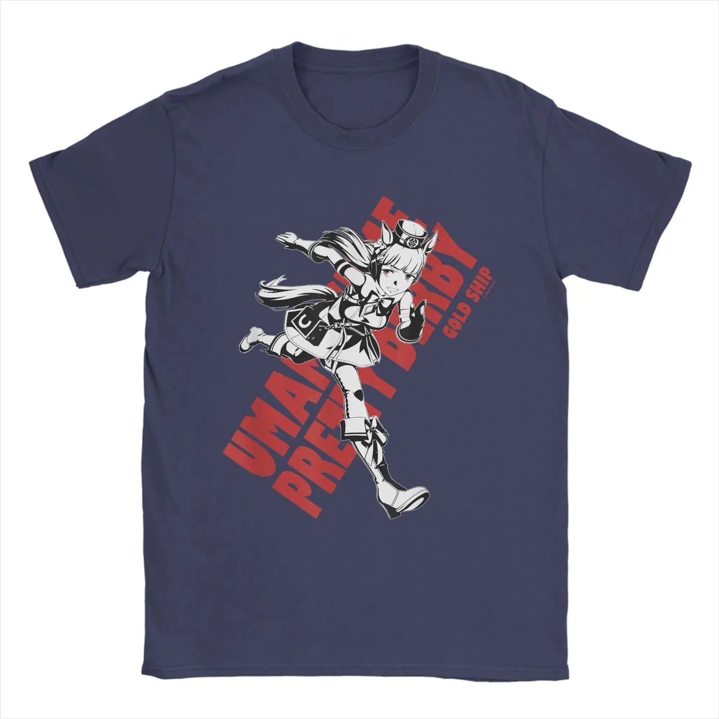 Men T-Shirts Umamusume Pretty Derby Gold Ship Funny Pure Cotton Tees Short Sleeve  T Shirts Crewneck Tops Party