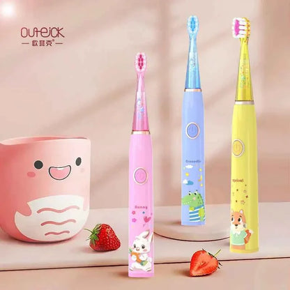 Kids Sonic Electric Toothbrush Child Cartoon with Colorful LED Light IPX7 Waterproof 2 mins Smart Timer Rechargeable Toothbrush