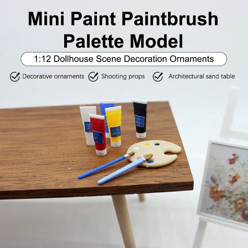 1/12 Dollhouse Draw Room Art Supplies Decoration Dolls House Accessories Mini Pigment Tube Paint Brush Palette Model Dollhouse