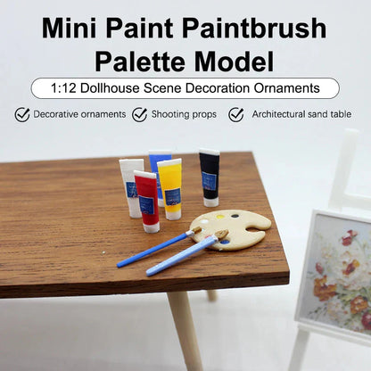 1/12 Dollhouse Draw Room Art Supplies Decoration Dolls House Accessories Mini Pigment Tube Paint Brush Palette Model Dollhouse