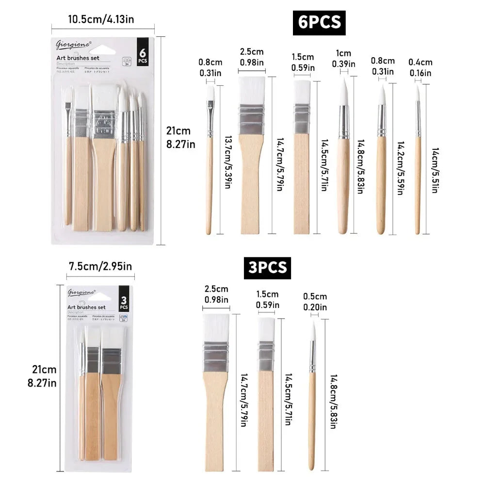 Art Paint 3/6pcs Painting Brush Set Different Shape Professional Watercolor Gouache Oil Brush Set Wooden Handle Flat Tip Head