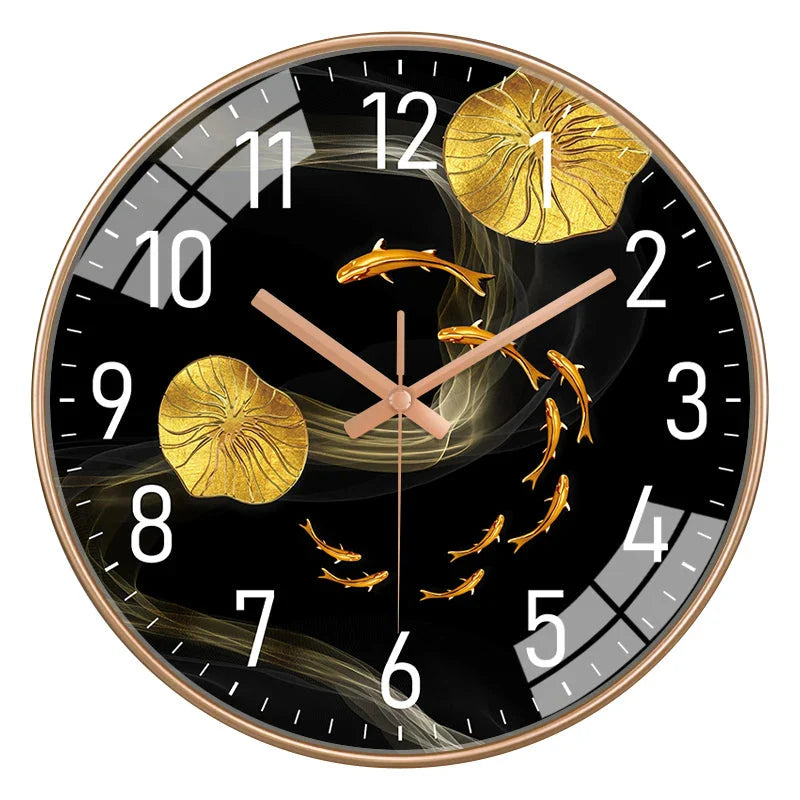 Simple Luxury Quartz Clock Hanging Wall Fish Decoration Modern Style Restaurant Living Room Home Decor Clock 8 10 12 Inche