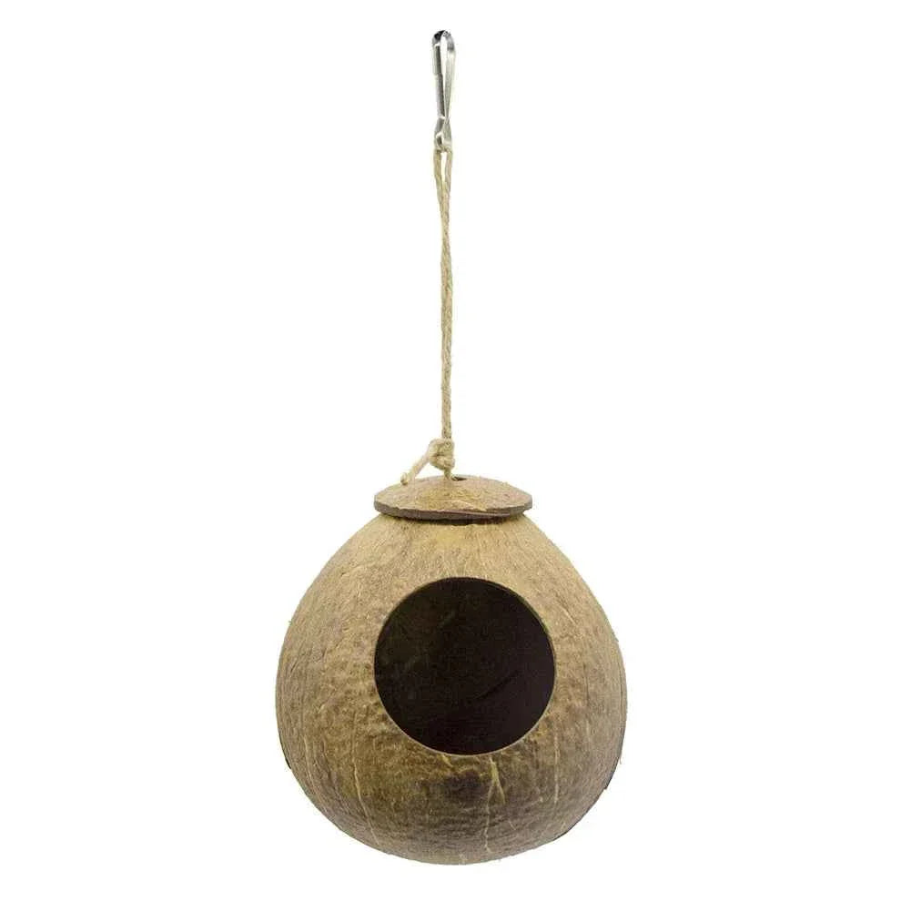 Coconut Bird Nest Hut With Ladder Hanging,Hanging Coconut Bird House Parrot Hideout Bird Cage For Lovebird Pigeons Pet Supplies