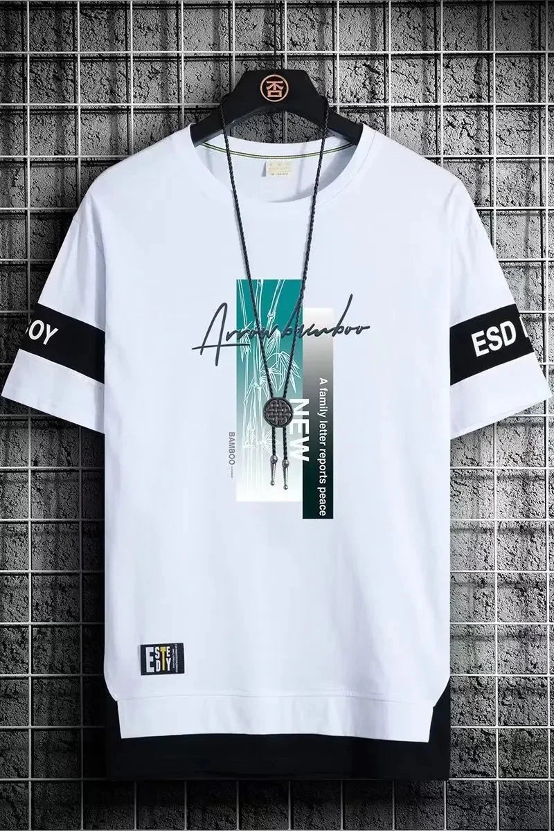 T Shirt for Men Set Summer Hot Selling Men's Short Sleeved T-shirt Casual Versatile Half Sleeved Trend Color Blocking Top Tshirt