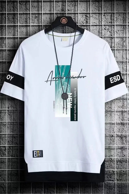 T Shirt for Men Set Summer Hot Selling Men's Short Sleeved T-shirt Casual Versatile Half Sleeved Trend Color Blocking Top Tshirt