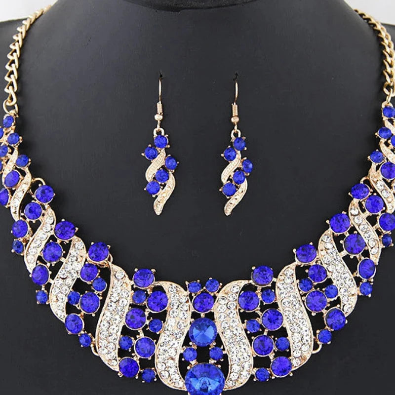 Romantic 2 Pieces/set Wedding Jewelry Set Shiny Crystal Bridal Jewelry Set Ladies Necklace Earrings