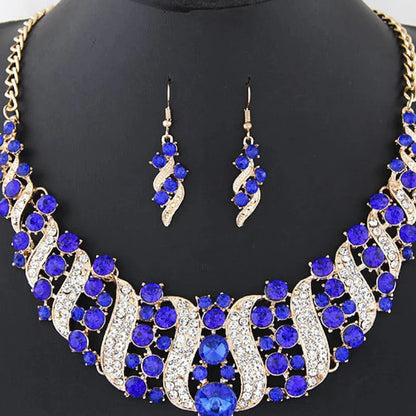 Romantic 2 Pieces/set Wedding Jewelry Set Shiny Crystal Bridal Jewelry Set Ladies Necklace Earrings