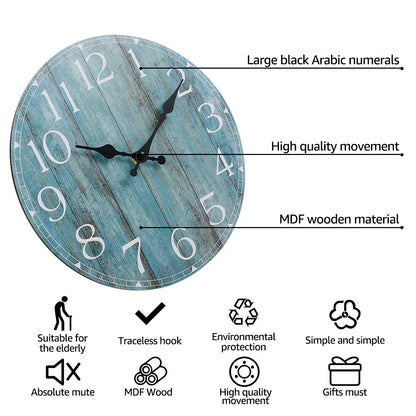 Wall Clock Kit Wooden Hanging Clock 10inch Silent Non-Ticking Clock Decor Retro Round Battery Operated Hanging Clock For Home