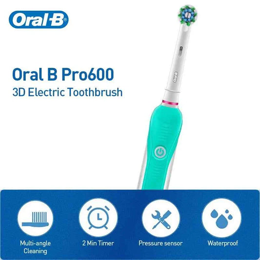 Oral B Pro600 Electric Toothbrush Rotation Oral Cleaning Teeth Whitening Cleaner Brush  2 Mins Timer Rechargeable Toothbrush