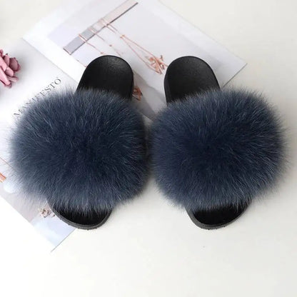 Summer Women Fur Slides Fluffy Furry Slippers Indoor Fuzzy Flip Flops Casual Outdoor Flat Ladies Fur Sandals Plush House Shoes