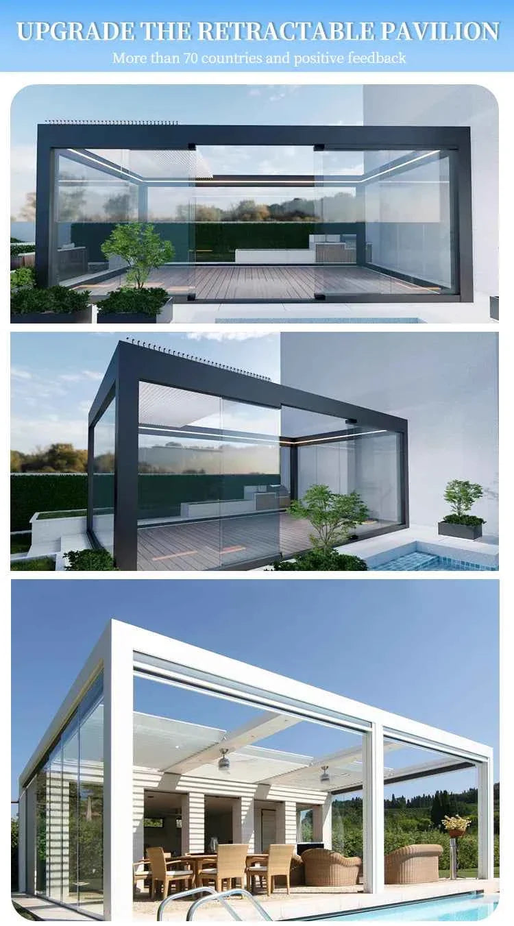 VMotorized Retractable Roof Pergola - Automatic PVC Gazebo & Metal Folding Roof System