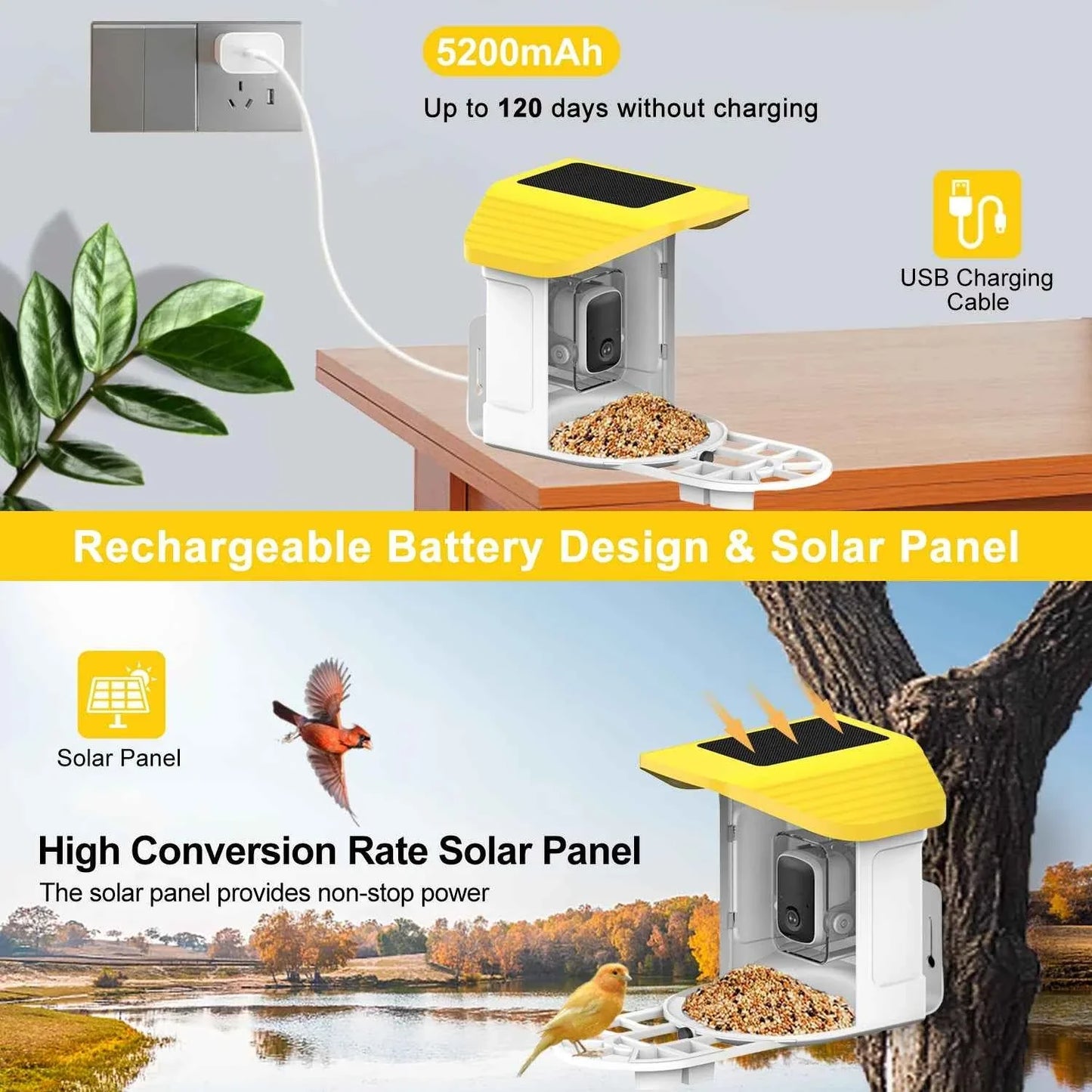 Bird Feeder AI Identify For 10000 Plus Birds Species Automatic Pet Feeder With Camera Real-time Monitor Bird Feeder With Camera