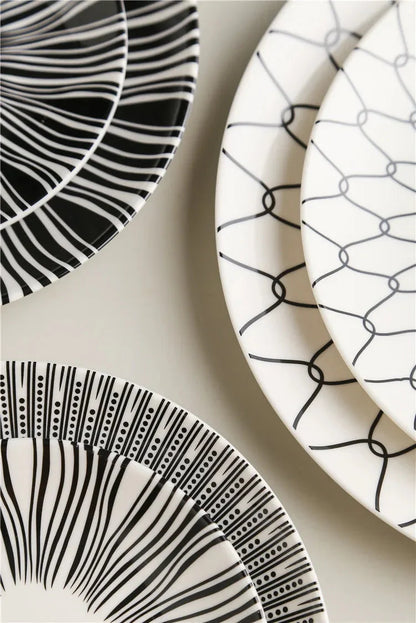 Geometric Design Gold Plating Meal Plate Porcelain Kitchen Dinner Plates Ceramics Food Tray Salad Dish 6/8/10 Inch 1Pcs