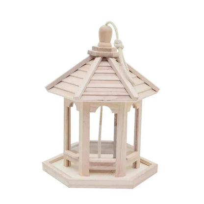 Creative House Shape Bird Feeder House Hanging Wooden Pet Feeder Box Bird Food Dispenser Outdoor