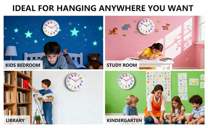 Early Education Wall Clock Colorful Number Kids Learning Time for School Classroom Bedrooms Silent Analog Clock 8/10/12 Inch