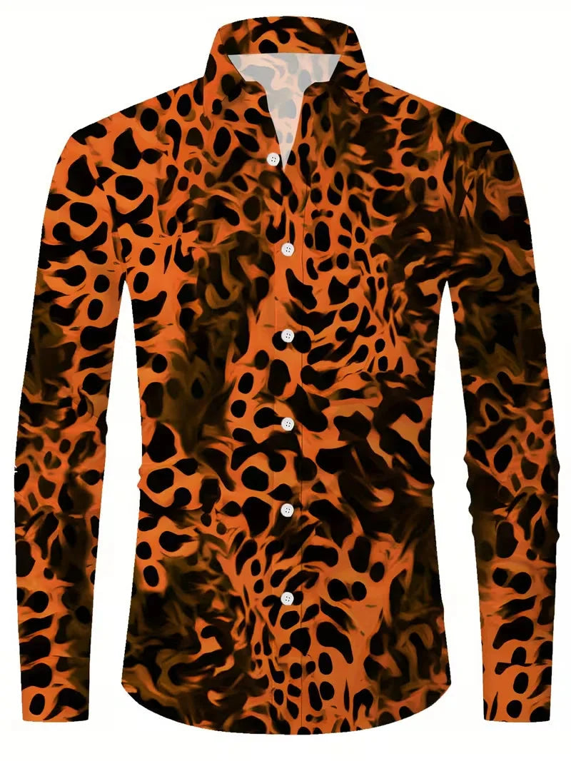Luxury Floral Leopard Print Button-Down Shirt - Long Sleeve Paisley Business Casual Top