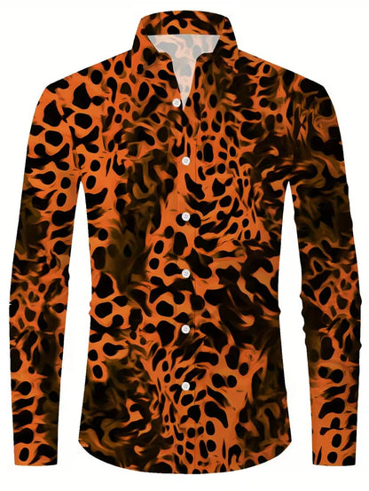 Luxury Floral Leopard Print Button-Down Shirt - Long Sleeve Paisley Business Casual Top