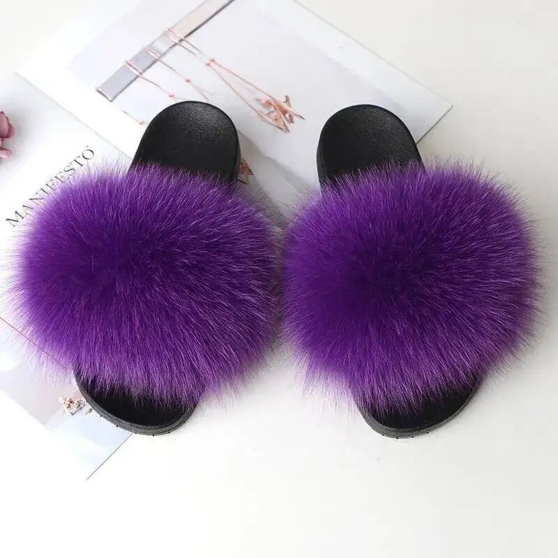 Summer Women Fur Slides Fluffy Furry Slippers Indoor Fuzzy Flip Flops Casual Outdoor Flat Ladies Fur Sandals Plush House Shoes