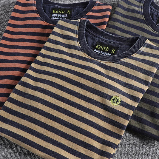 High Quality 100% Cotton Striped T Shirts for Men Summer Short Sleeve Distressed Washed Tees 24ss Y2k Youth Male Streetwear Tops