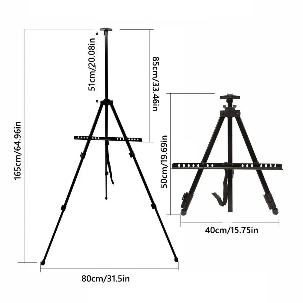Adjustable Sketching Easel Black Silver Aluminum Alloy Sketch Drawing Easel Triangle Tool Shelf Travel Easel Art Supplies