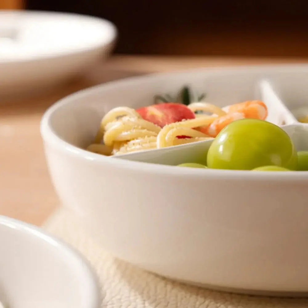3 Compartments Grid-shaped Dinner Plate White Ceramic Divided Food Tray Durable Large Capacity Steamed Plate Breakfast Dish