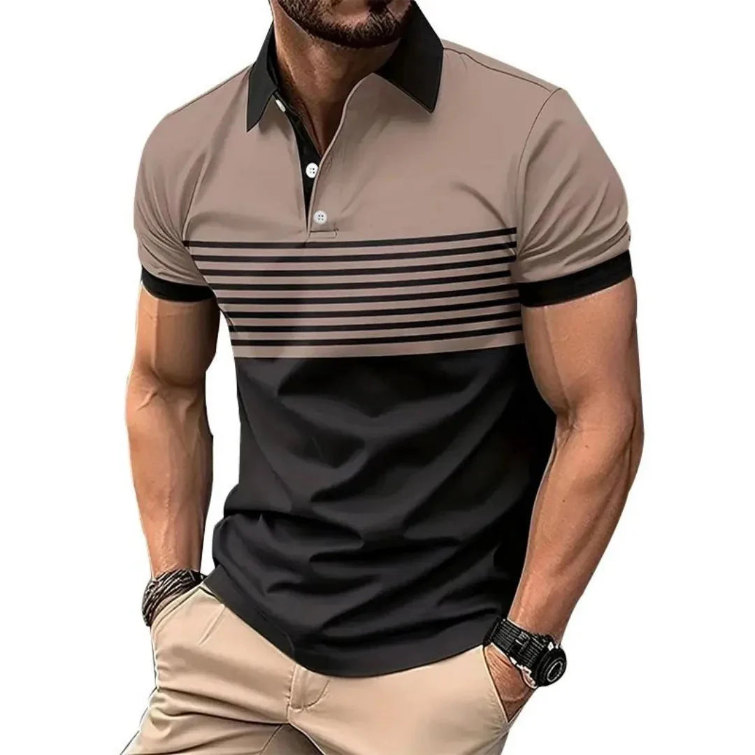 The 2025 summer new men's POLO shirt is a casual and fashionable striped printed street men's wear
