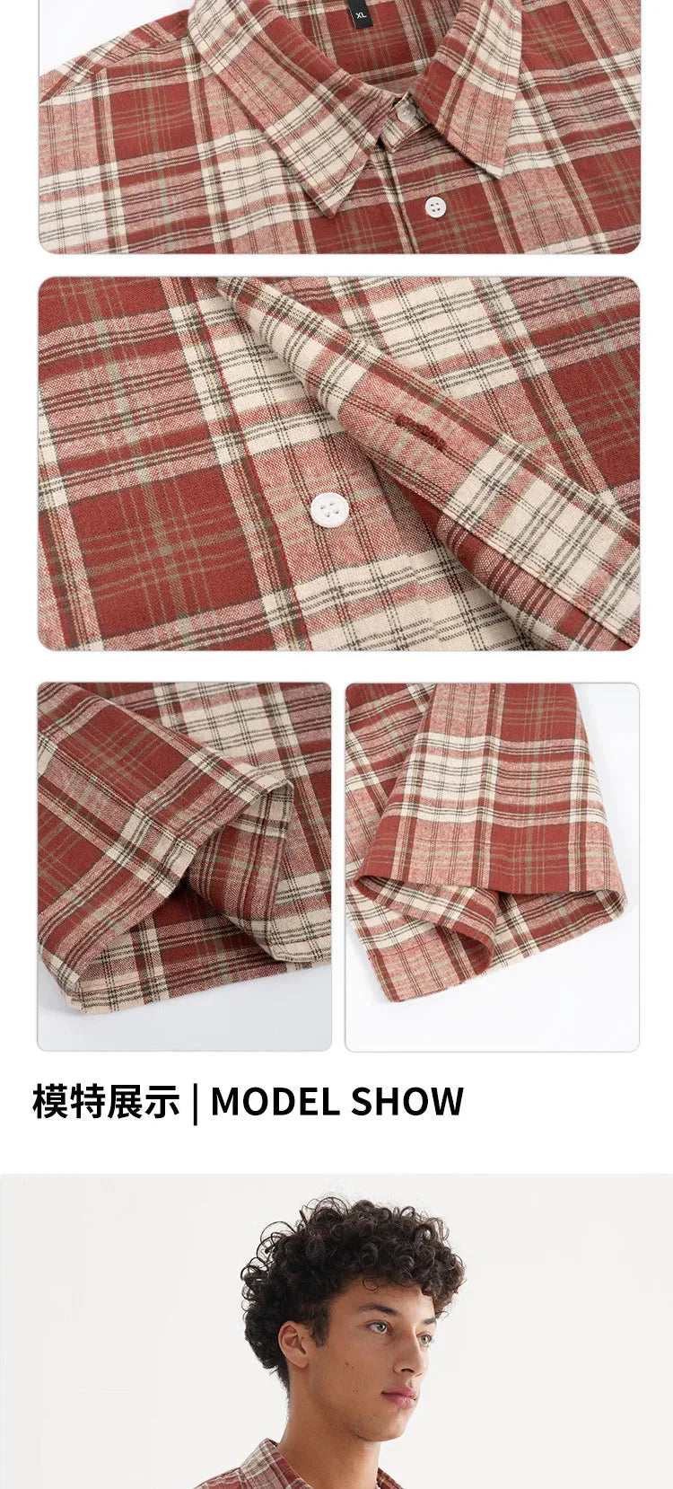 ‌Plaid Short Sleeve Shirt for Men‌ Casual Button Down,Lightweight Breathable Fabric,Trendy Streetwear,Summer Open Front Top