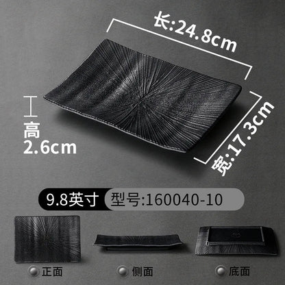 Pretty Black Melamine Plates Steak Barbecue Trays for Meal Vegetables Fruit Western Dinner Dishes Beautiful Tableware Decoration