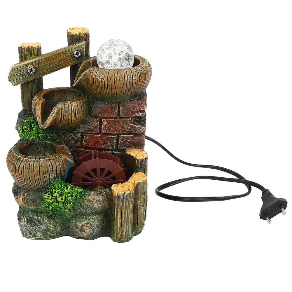 Resin Desktop Fountain Flowing Water Ornament Simulation Landscape Desktop Decoration for Home Hotel Office EU Plug