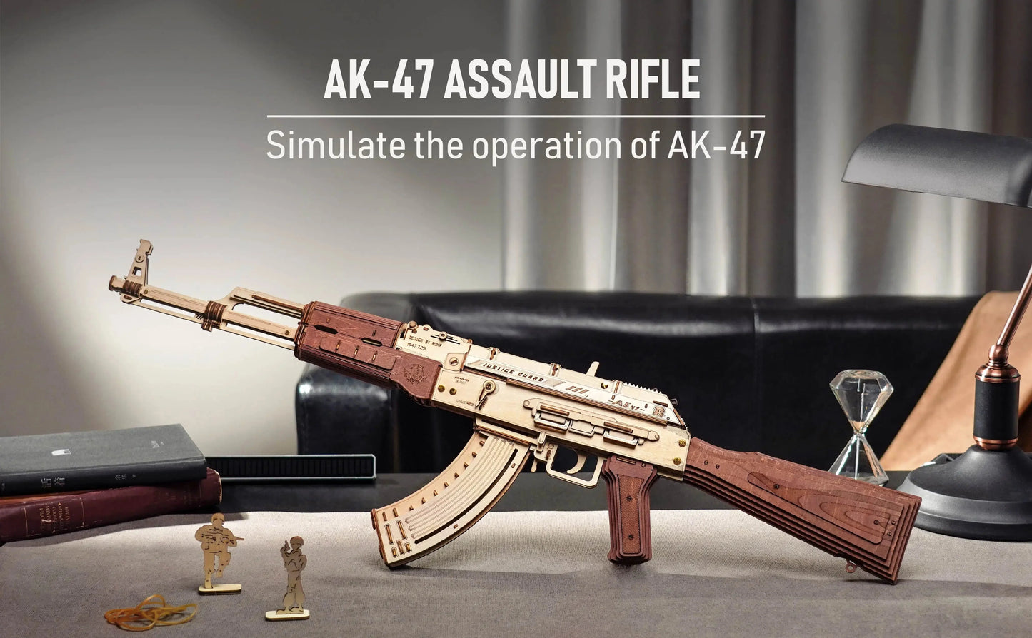 Robotime Rokr Automatic Rifle AK47 3D Wooden Gun Funny DIY Building Block Toys for Kids Adults Justice Guard Wooden PuzzleLQ901