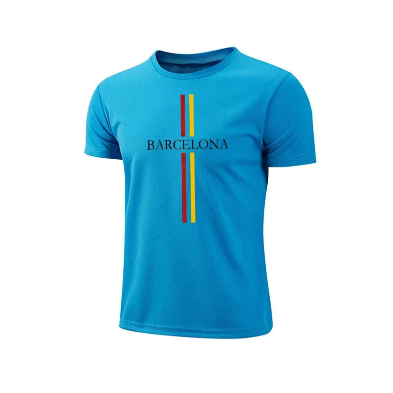 Mens T-shirt Print Casual Exercise Tops Outdoor Jogging Marathon Clothing Summer Quick-Drying Mesh Tees Daily Cycling Sportswear