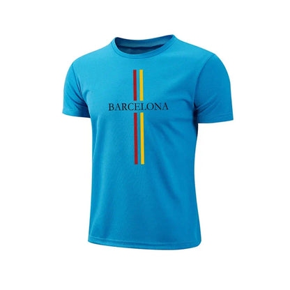 Mens T-shirt Print Casual Exercise Tops Outdoor Jogging Marathon Clothing Summer Quick-Drying Mesh Tees Daily Cycling Sportswear