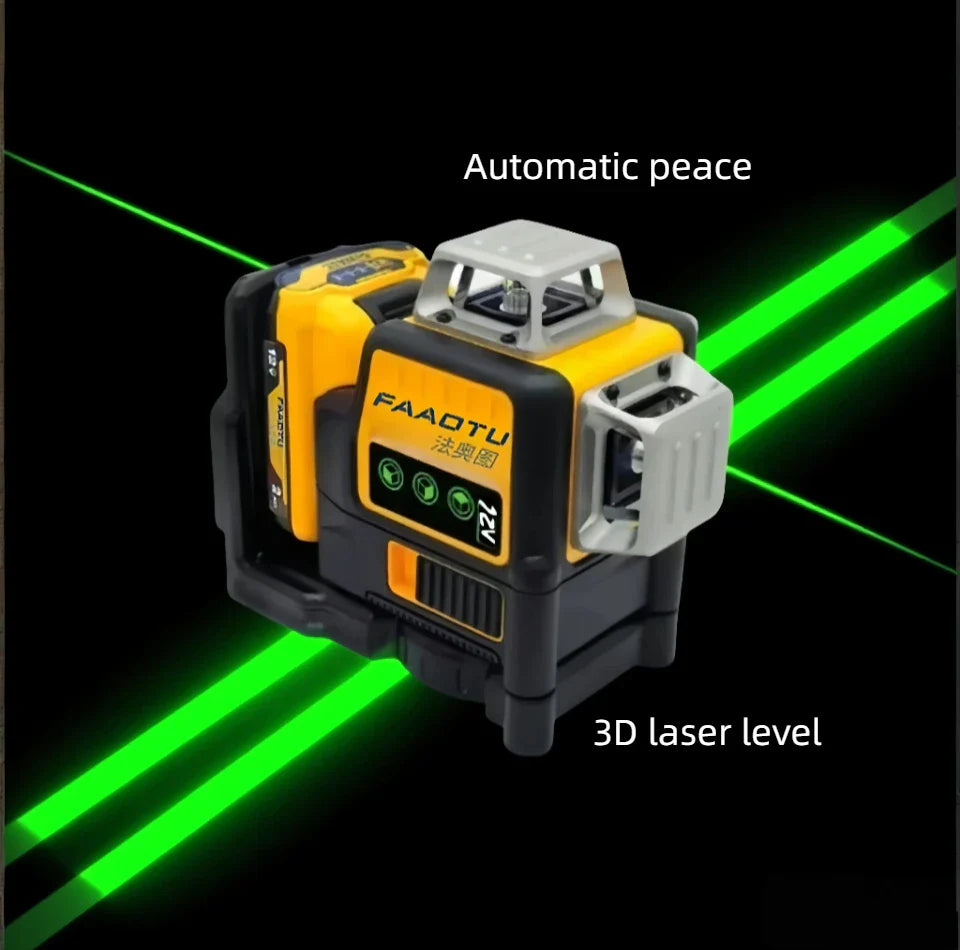 FAAOTU DW089LG 12 Lines 3 Sides 360 Degree Vertical 12V Lithium Battery Laser Level Horizontal Green Meter Outdoor