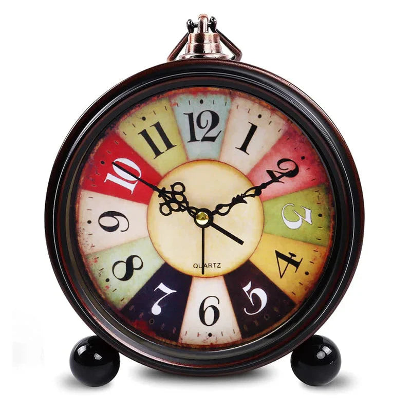 Vintage Hangable Battery Alarm Clock Metal Night Light Super Silent Table Desk Quartz Clock Time For Bedroom Bedside Desk Shelf
