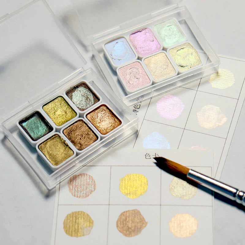 6-Color Iridescent Watercolor Paint Set for Artists and Painting Enthusiasts, Perfect for Professional Artistic Purposes