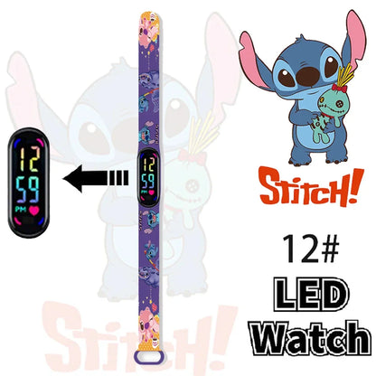 Disney Stitch Digital Kids' Watches Anime Figures LED Luminous Watch Touch Waterproof Electronic Sports Watch Kids Birthday Gift