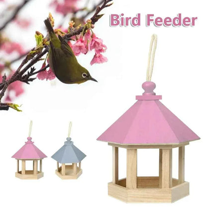 Wooden House Bird Feeder Outdoor Wooden Birds House Hanging Feeding Station Hollow Bird Feeder Food Container for Garden Park