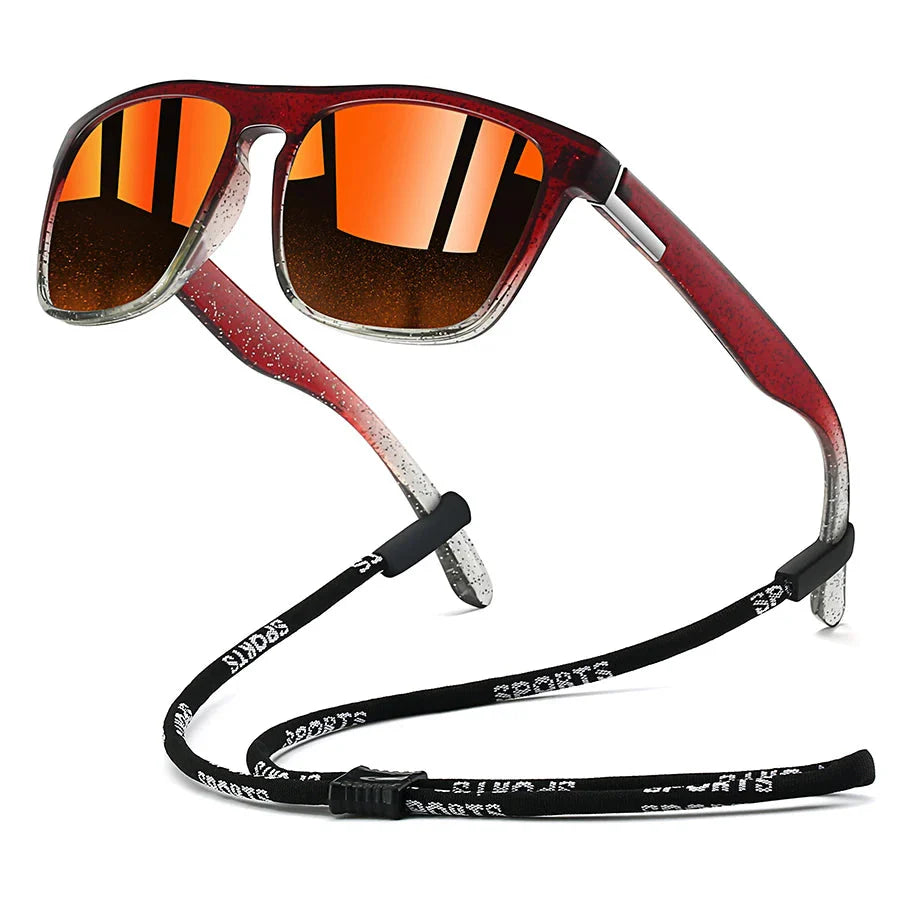 Sunglasses with Chain for Men and Women, Classic Square, Driving, Fishing, Colorful, Lightweight, Outdoor Safety Goggles