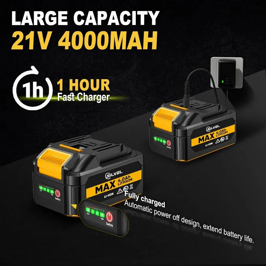 SILVEL 18 Gauge Cordless Brad Nailer 2 in 1 Cordless Nail Gun/Electric Stapler with Dual 4.0Ah Batteries Fast Charging Technolo