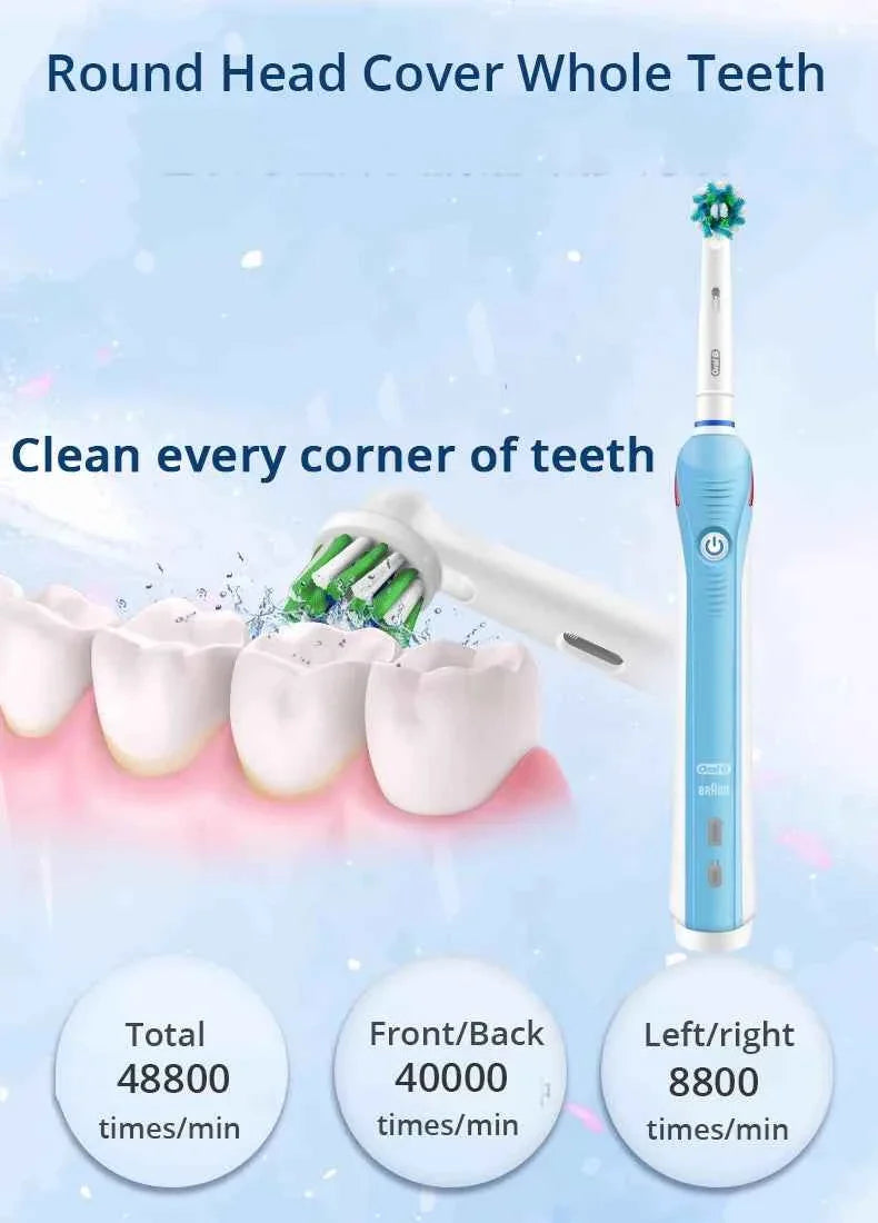 Oral B Electric Toothbrush Pro 4000 Sonic Clean Rechargeable Tooth Brush 4 Cleaning Modes Pressure Sensor Light Wateproof