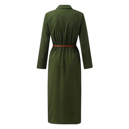 Womens Lace Up Tunic Dresses Summer Streetwear Long Sleeve Shirt Dresses With Belt casual Solid Color Linen Maxi Dress for women