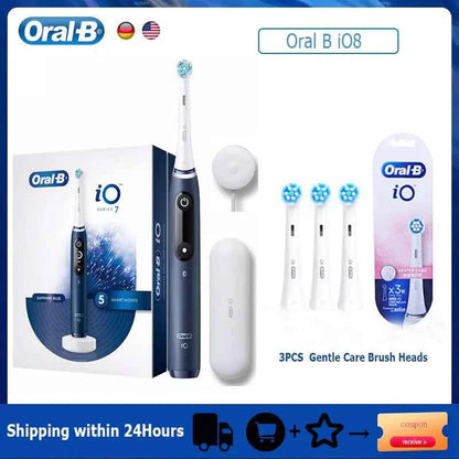 Oral-B iO7 Smart Electric Toothbrush with 5 Cleaning Modes Magnetic Technology App Connected Handle with Brush Head Travel Case