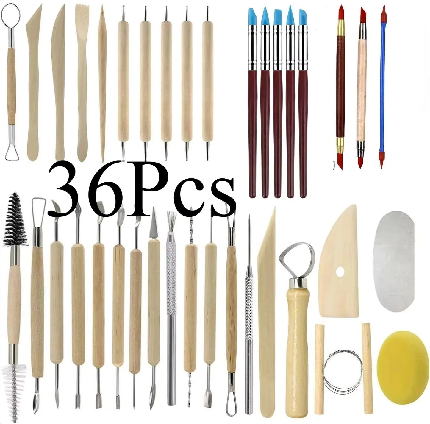 Art Supplies Ceramic Sculpting Tools Wooden Handles Ceramic Clay Pottery Tool Beginner DIY Crafts Wood and Steel Home School Use