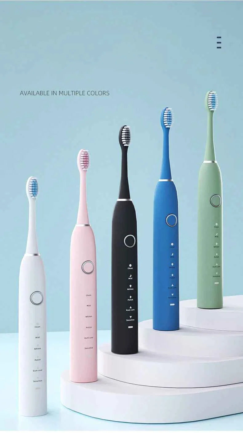 6 Modes Electric Sonic Toothbrush USB Rechargeable for Adults Ultrasonic Tootbrush with 4/8 Replacement Heads Smart Timer IPX7