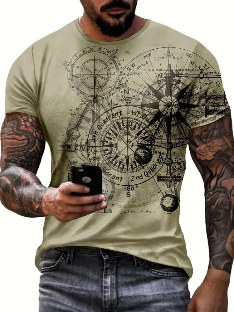 New T-Shirts for Men Unique Geometric Print Design Summer Vintage Graphic T-Shirts Casual Crew Neck Short Sleeve Men's Clothing