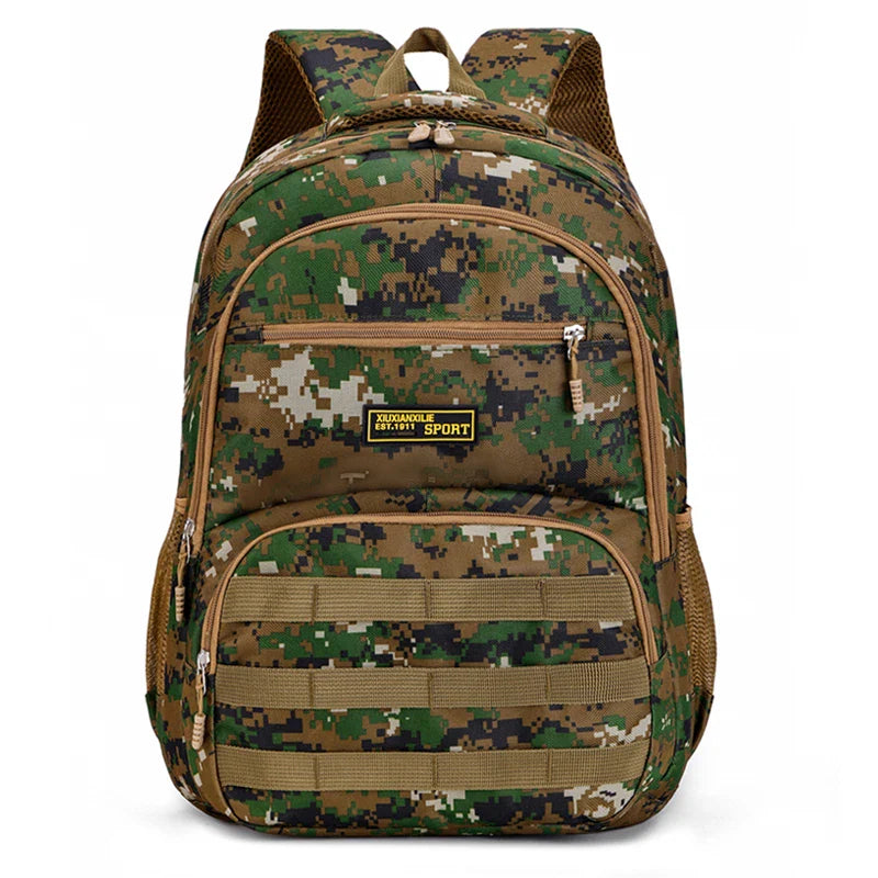 Camouflage large-capacity backpack - adjustable shoulder strap, outdoor theme style, zipper closure, ideal for hiking